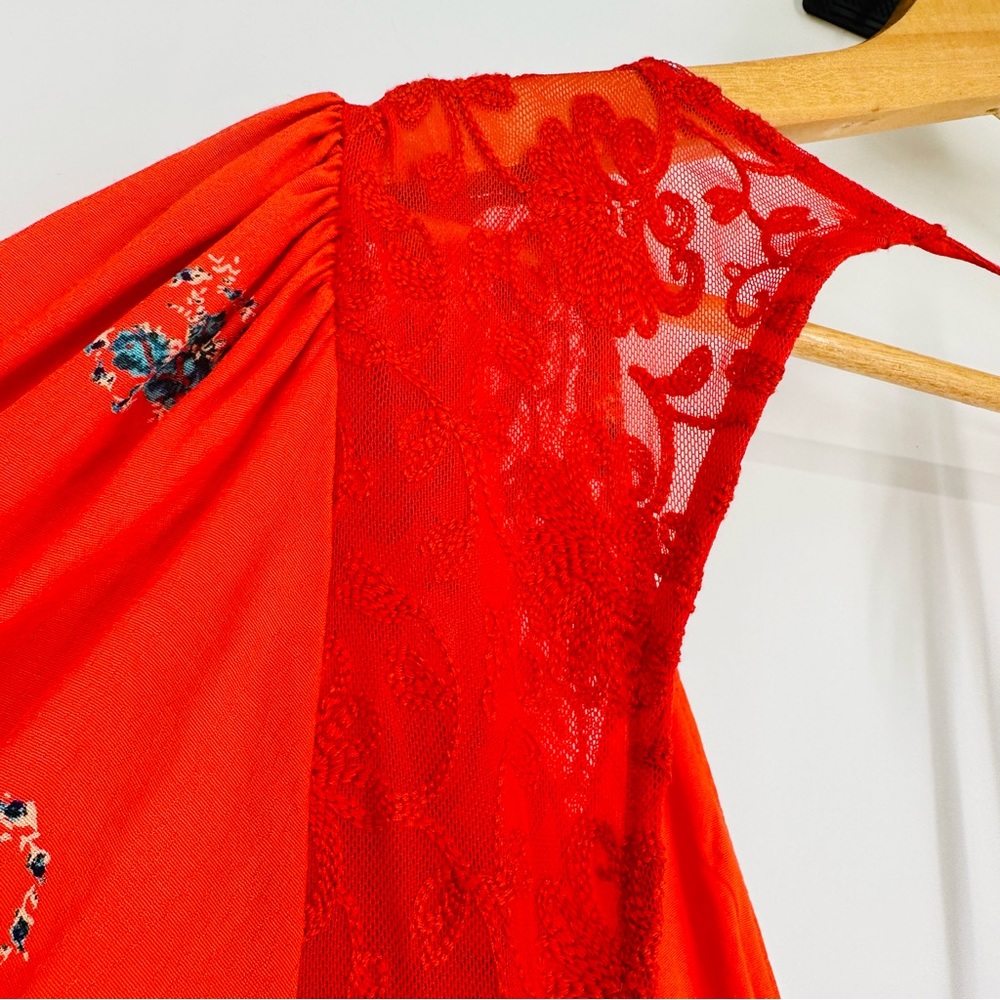 NEW Free People Mockingbird Backless Lace Mini Dress Coral Red Floral Size S - Picture 7 of 12